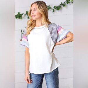 Violet & White Two Tone & Stripe Outseam Top